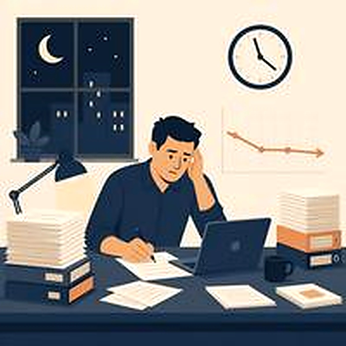 An owner working alone late at night, busy but with nothing to show for it