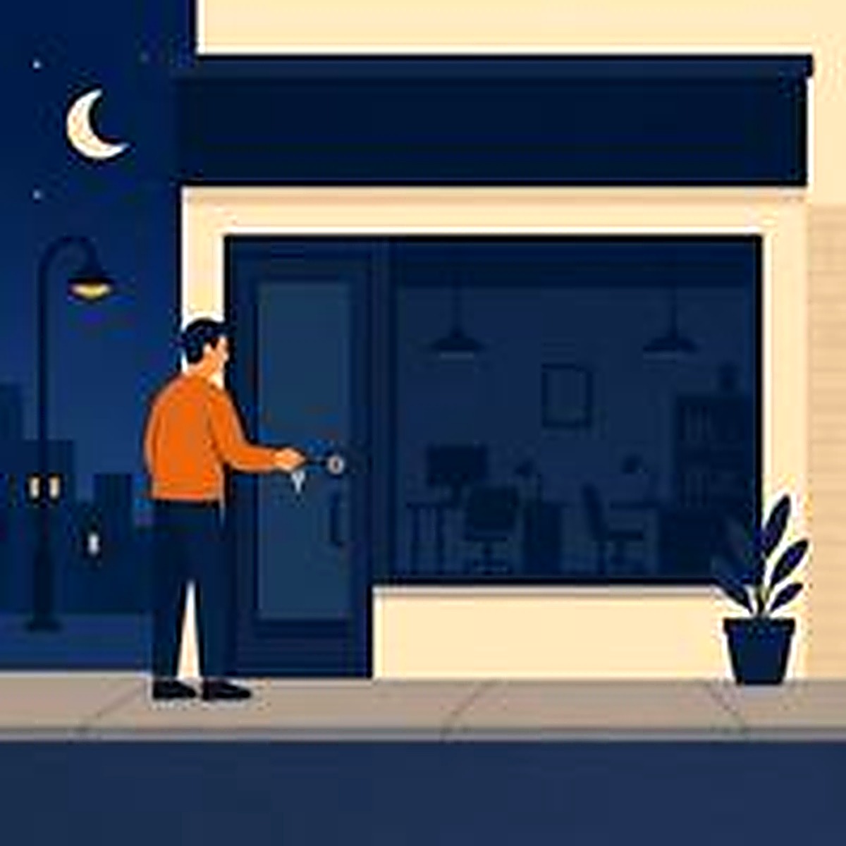 An owner alone locking up the shop at night because the business can't run without him
